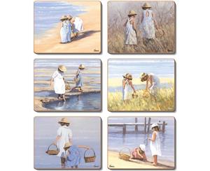 Country Inspired Kitchen BEACH GIRLS Cinnamon Cork Backed Placemats Set 6 New