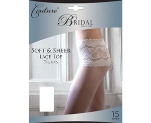 Couture Womens/Ladies Bridal Soft & Sheer Lace Waist Tights (1 Pair) (White) - LW130