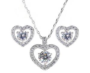 Crystala's Centre of My Heart Necklace and Earrings Set - White Gold Plated