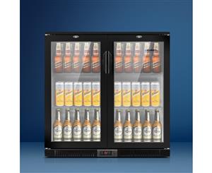 Devanti Bar Fridge 2 Glass Door Commercial Display Freezer Drink Beverage Cooler Black 198L