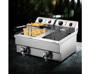 Devanti Electric Commercial Deep Fryer Twin Frying Basket Chip Cooker Countertop 20L