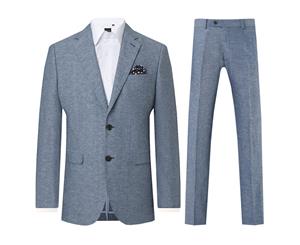 Dobell Mens Light Blue Linen 2 Piece Suit Regular Fit Notch Lapel