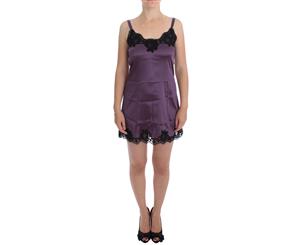 Dolce & Gabbana Purple Black Silk Lace Dress Lingerie Chemise