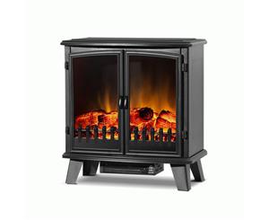 Electric Fireplace Fire Wood Heater Portable 3D Realistic Log Fire Flame Effect Dual Door Metal Frame 1800W Quick Heating Winter Warm Home Office