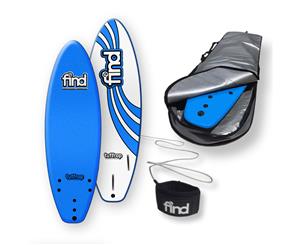 FIND 5ƌ" Tuffrap Thruster Soft Surfboard Softboard + Cover + Leash Package - Blue