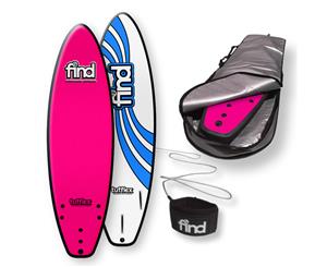 FIND 6Ɔ" Tufflex Thruster Soft Surfboard Softboard + Cover + Leash Package - Pink