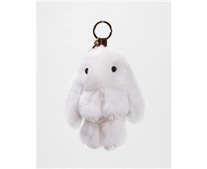 Faux Fur Bunny Keychain White