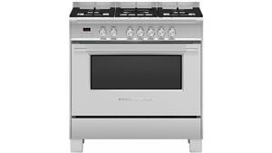 Fisher & Paykel 900mm Freestanding Dual Fuel Cooker with Full Extension Sliding Shelves - Brushed Stainless Steel