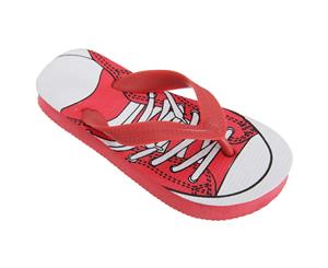 Floso Childrens Boys Lace Up Trainer Design Toe Post Flip Flops (Red) - FLIP249