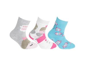 Floso Childrens Girls Cotton Rich Gripper Socks (3 Pairs) (Cream/Blue/Pink) - K354