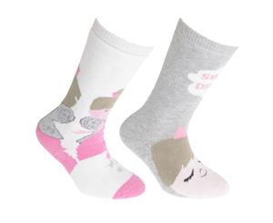 Floso Childrens/Kids Cotton Rich Welly Socks (2 Pairs) (Cream/Pink) - K355