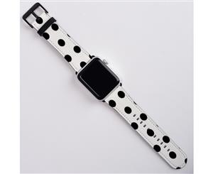 For Apple Watch Band (42mm) Series 1 2 3 & 4 Leather Strap Polka Dot Black