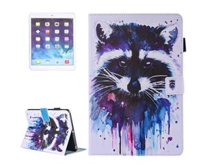 For iPad 20182017 9.7in Wallet CaseWatercolorful Racoon Leather Cover