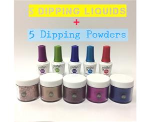 Gelish Dip SNS 5 Dipping Powders / Your Choice of Colour + 5 Liquids Nail Kit