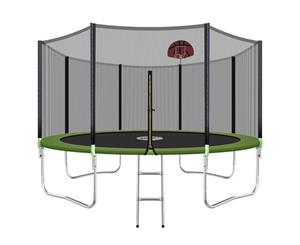 Genki 14ft Round Outdoor Trampoline Set with Safety Enclosure & Basketball Hoop Set & Ladder 150KG