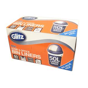 Glitz 50L Large Tie Top Kitchen Bin Liners - 60 Pack