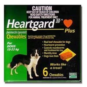 Heartgard 30 Plus Chewables for dogs 12-22 kg (Green) 6 pack