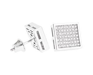 Iced Out Bling Micro Pave Earrings - SQUARE 10mm - Silver