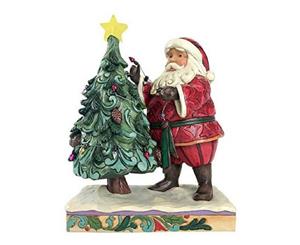 Jim Shore Heartwood Creek Santa Decorating Tree With Lights Figurine 4059756