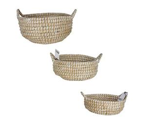 Kans Grass Woven Baskets Set of 3 Round With Handle Food Organizer Fruit Tray