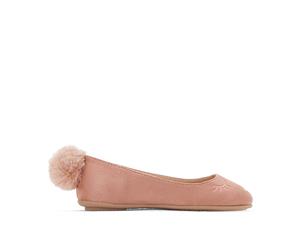 La Redoute Collections Girls Pompom Trim Ballet Pumps - Dusty Pink