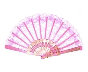 Lace Fan Hand Folding Wedding Party Bridal Spanish Costume Accessory New - Light Pink