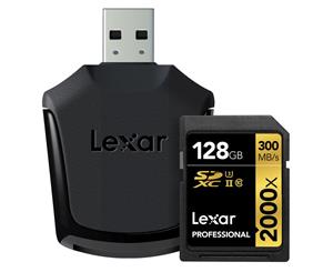 Lexar Professional 2000x 128GB SDXC UHS-II Card - Upto 300MB/s U3 with Reader LSD128CRBAP2000R
