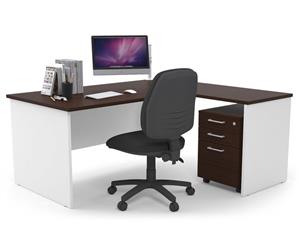 Litewall Panel - L-Shaped Corner Panel Office Desk White Leg [1600L x 1550W] - wenge laminate pedestal