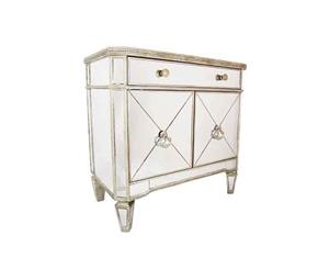 MIRRORED ANTIQUE RIBBED 1 DRAWER 2 DOOR CABINET