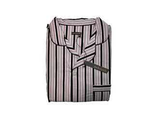 Men's Flannelette Pyjamas Large Big King Plus Cotton Sleepwear - Grey/Black Stripe