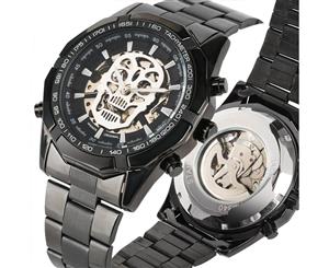 Men's WINNER Black Skeleton Dial Automatic Watches White Skull Carving Dial Watch