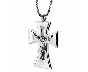 Mens Christ Stations Of The Cross Necklace Stainless Steel Three Layers Pendeloque Cu Catholicism Ornament -24 Inch