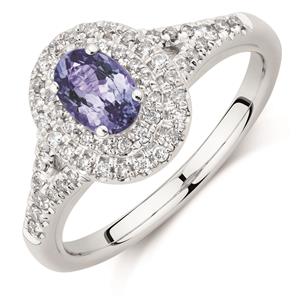 Michael Hill Designer Fashion Ring with Tanzanite & 1/4 Carat TW of Diamonds in 10ct White Gold