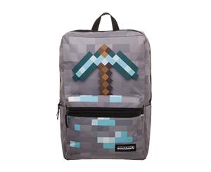 Minecraft Backpack Bag Diamond Pickaxe Logo Official Gamer - Grey