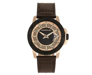 Morphic M70 Series Canvas-Overlaid Leather-Band Watch w/Date - Rose Gold/Brown