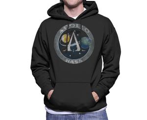 NASA Apollo Program Logo Badge Distressed Men's Hooded Sweatshirt - Black