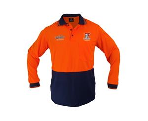 Newcastle Knights NRL LONG Sleeve HI VIS Polo Work Shirt Orange Navy