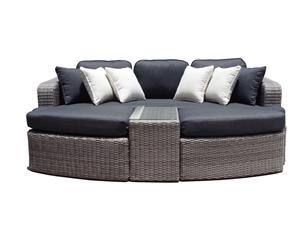 Noosa Outdoor Modular 4 Piece Daybed In Half Round Wicker - Outdoor Daybeds - Brushed Grey and Denim cushion