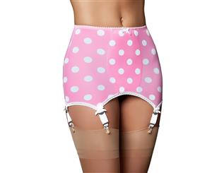 Nylon Dreams NDLBG6 Pink and White Spotted 6 Strap Girdle