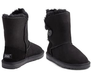 OZWEAR Connection Women's Button Ugg Boot - Black