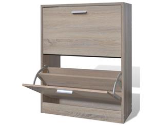 Oak Shoe Cabinet with 2 Compartments Home Organiser Shelf Storage