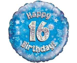 Oaktree 18 Inch Happy 16Th Birthday Blue Holographic Balloon (Blue/Silver) - SG4214
