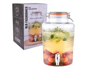Old Fashioned 6L Drinks Glass Dispenser Water Beverage Drink Jar w Lid Tap Clear