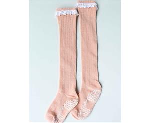 Oobi Girls' Blush Herringbone Socks with Lace