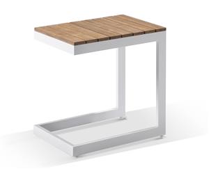 Outdoor Aluminium And Teak Top Side Table - Outdoor Aluminium Tables - White Aluminium