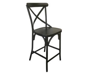 Outdoor French Provincial Cross Back Bar Stool In Vintage Black - Outdoor Aluminium Chairs