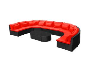 Outdoor Sofa Set Wicker Rattan Red Sofa Couch Table Furniture Luxury XXL