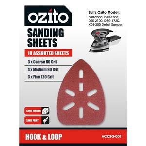 Ozito Detail Sander Assorted Grits Sanding Sheets - 10 Pack