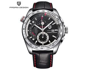 PAGANI Men Luxury Brand Watch Black Leather Strap Analog Quartz Chronograph Wrist Watch