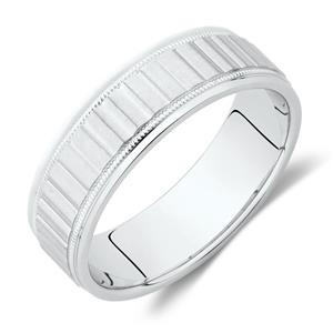 Patterned Wedding Band in 10ct White Gold